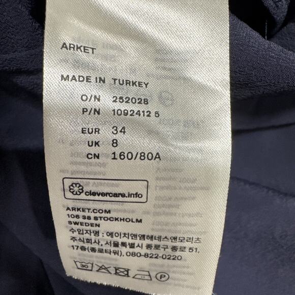 Arket Womens Modest Maxi Dress EU 34, US 4 Long Sleeves A-Line Band Collar Blue - Picture 8 of 16